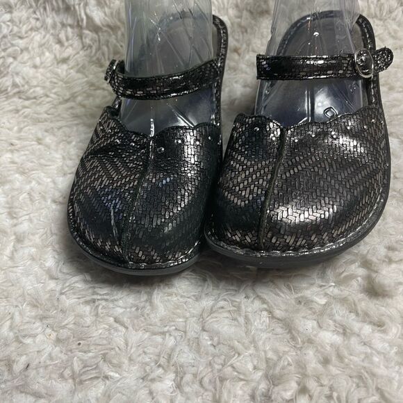 Algeria Tuscany Pewter Dazzler Metallic Mary Jane Mules Size 40US 9.5 - Picture 1 of 9